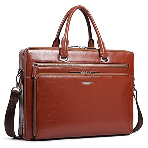 BOSTANTEN Leather Briefcase Shoulder 15.6 "Laptop Business Vintage Slim Messenger Bags for Men & Women