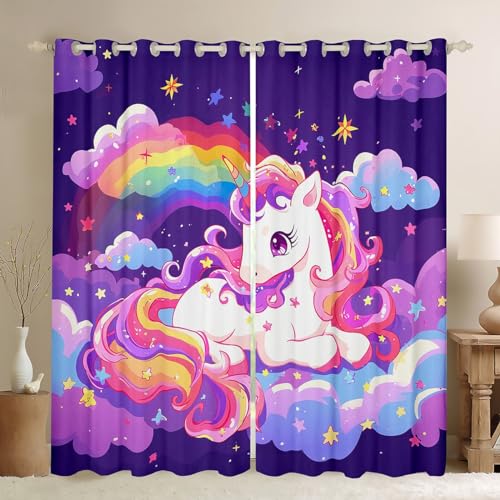 Feelyou Kids Boys Girls Pink Unicorn Darkening Drapes Unicorn 30-50% Blackout Curtains for Toddler Unicorn Window Curtains Unicorn Window Treatments Cute Unicorn (2 Panels, 42 x 63 Inch)