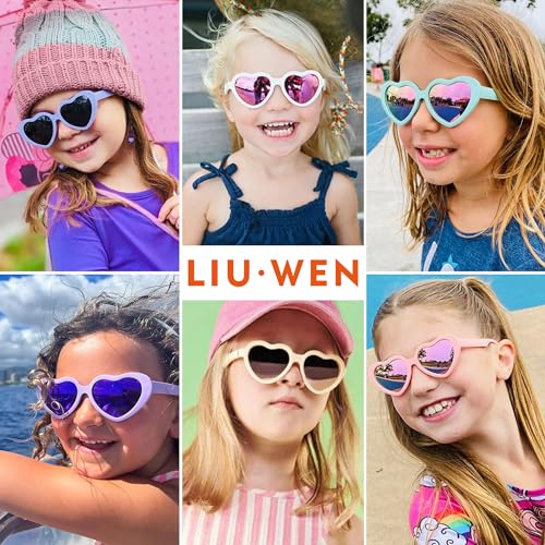 LIU·WEN Kids Heart Sunglasses for Toddler Girls Age 2-8 - Polarized TPEE Rubber Flexible Shades2