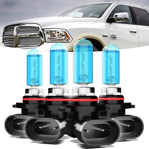 Image of Halogen Headlights Fit For Dodge Ram 2013-2015 with projector Headlight Bulbs,9005 /H10 /HB3 High Beam + 9012 Low Beam Bright Front Car Lights,Plug And Play,Pack of 4