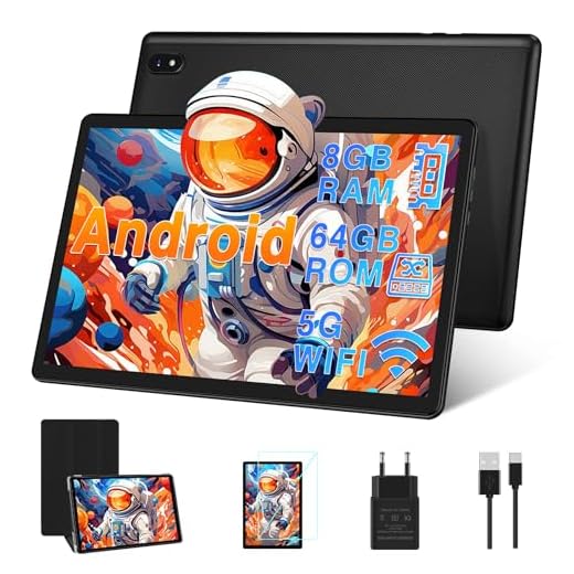 Tablette 10 Pouces 4Go RAM(Extensible jusqu'à 8 Go) 64Go ROM 1TB Extensible, Tablette Android 12 avec 5G WiFi, Bluetooth 5.0, 8 cœurs 2.0 GHz, 6000mAh, 1280 * 800, Type-C, Tablette Tactile, Noir
