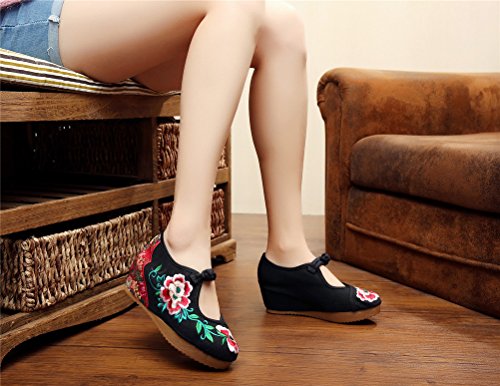 Qianmome Chinese Womens Camellia Embroidery Floral Platform Wedge Mary Jane Shoes4