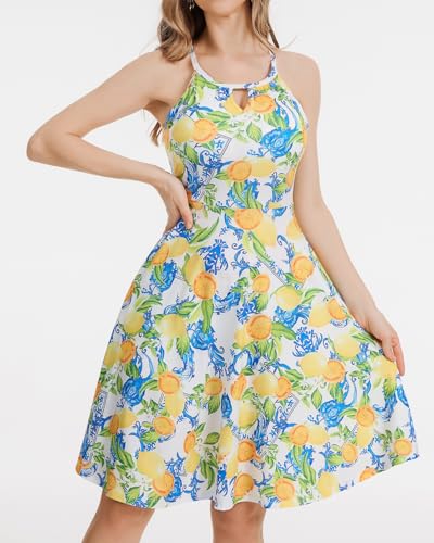 Image of ANYFITTING Built in Bra Halter Dresses for Women 2026 Summer Pockets Dress Flowy Midi Sundresses Beach Vacation