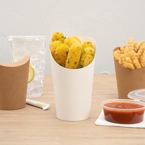 Miniatura 11 de Restaurantware Bio Tek - Recipientes para papas fritas de 16 onzas, 100 tazas desechables de charcutería, diseño inclinado, redondo, de papel