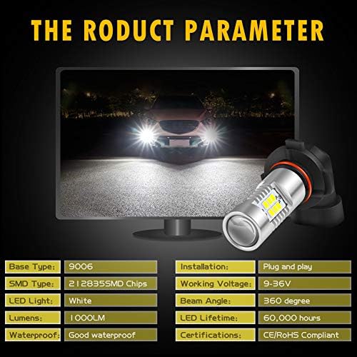 KATUR Super Bright 9006 HB4 LED Fog Bulb Daytime Lights Car DRL Driving Lamp 2835 21SMD Led Car Driving Daytime Running Lights Xenon White 6000K DC 12V 80W (Pack of 2)