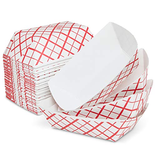 The Candery Hot Dog Accessories Set- 100 Red/White Hot Dog Trays for Carnivals