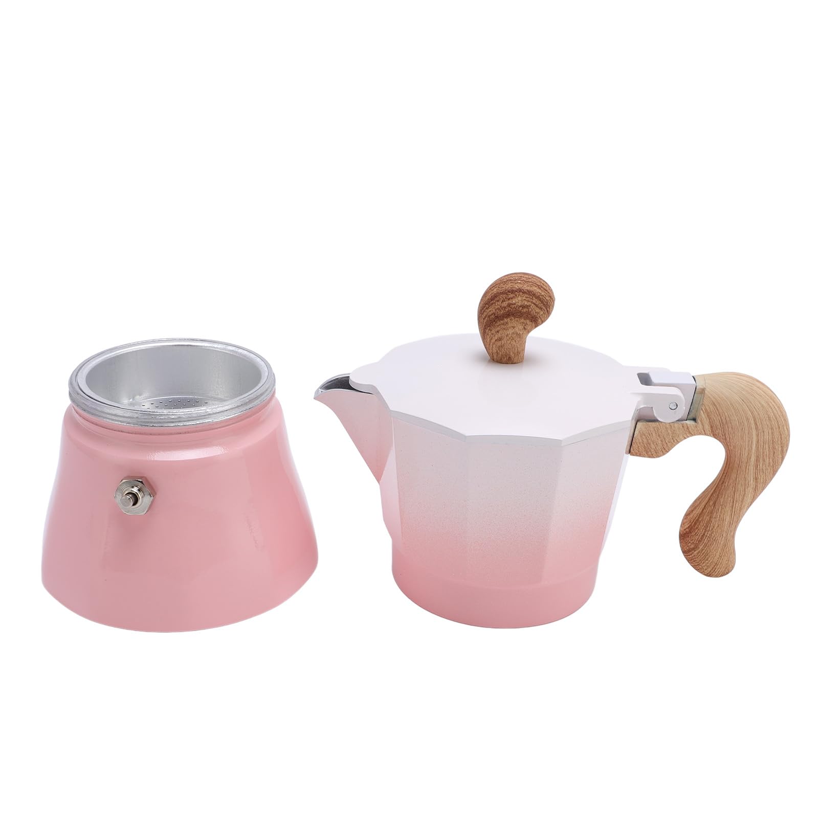 Caffettiera Italiana Caffettiera in Lega di Alluminio 150ml 3 Tazze con Filtro in Carta e Cucchiaio Valvola Singola per Birra Fatta in Casa Piccola Famiglia Latte Cappuccino (Rosea)