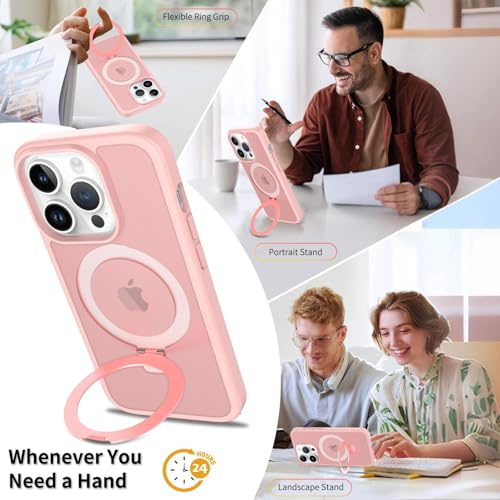 Image of Magnetic for iPhone 13 Pro Case & iPhone 14 Pro Case, 6.1 inch, Compatible with MagSafe, Rugged Kickstand, Not-Yellowing Military-Grade Protection, Matte Pink