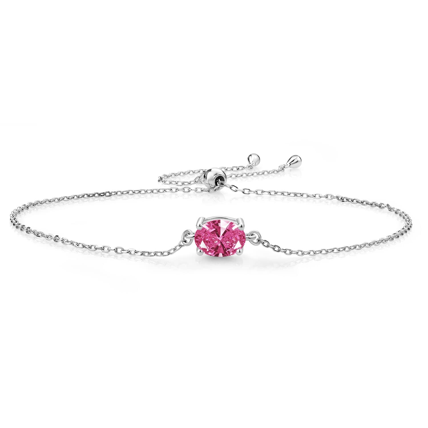 Gem Stone King 925 Sterling Silver Pink Zirconia Solitaire Bracelet For Women (1.21 Cttw, Oval 8X6MM, Gemstone Birthstone, Fully Adjustable Up to 9