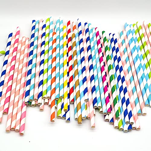 100 Pailles En Papier Rayées Jaune Et Blanc - Biodégradables, 19.6 Cm, Pour Fêtes, Cake Pops, Mariages - 6
