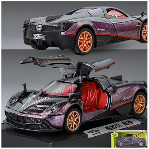 Image of 1:32 Scale Pagani Die-Cast Model Car - Alloy Metal Body Toy Car with Openable Doors, Pullback Action, Light & Sound Effects (Pagani Purple)