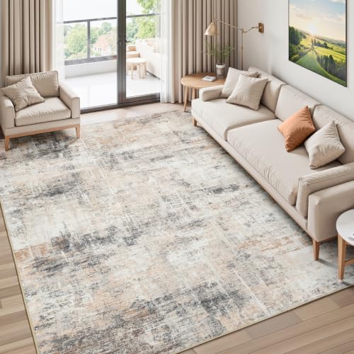 Terven alfombra salon antideslizante lavable, 120x180 cm, Beige | alfombra grande de interior, mullida, suave, pelo corto, moderna y abstracta, resistente a manchas, dormitorio, comedor