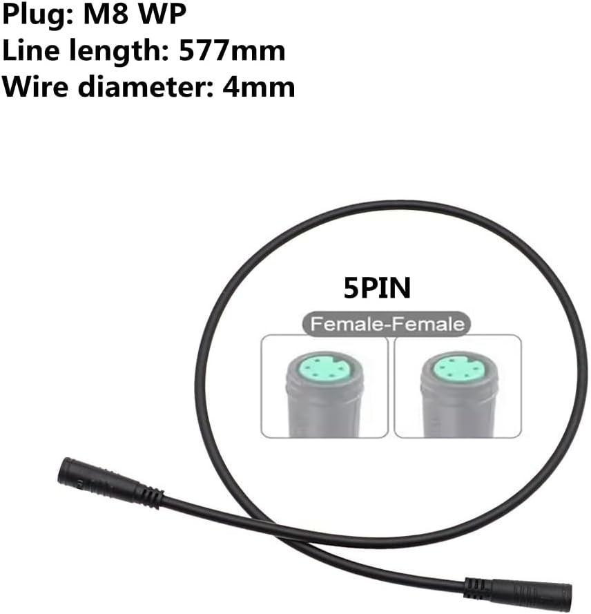 Ebike Female to Female Connector Cable for Bafang Display 22.7In Electric Bike Extension Cable 5 Pin Adapter Wire Waterproof Connector Cable