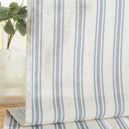 jinchan Striped Linen Kitchen Curtains 36 Inch Cafe Tier Curtains Balanced Stripe Farmhouse Small Drapes for Bathroom Laundry Over Sink Half Window Light Filtering 2 Panels Blue on Linen by jinchan - Image 9