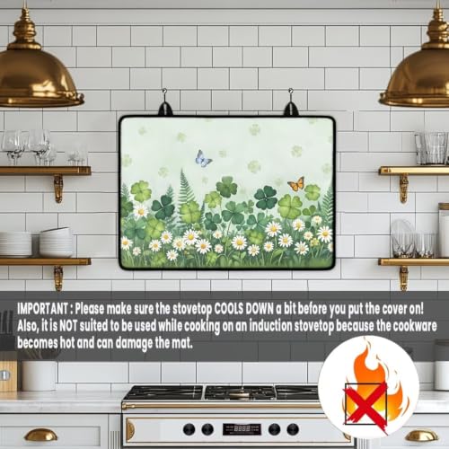 Image of Glass Ceramic Stove Top Cover Protector Anti-Scratch Induction Cooktop Cover Mat Foldable Flat Top Stove Cove, 29 x 21 Inch, Butterfly Daisy Four-Clover