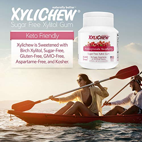 Xylichew 100% Xylitol Chewing Gum - Non GMO, Non Aspartame, Gluten Free, and Sugar Free Gum - Natural Oral Care, Relieves Bad Breath and Dry Mouth - Pomegranate Raspberry, 240 Count - Thumbnail 4