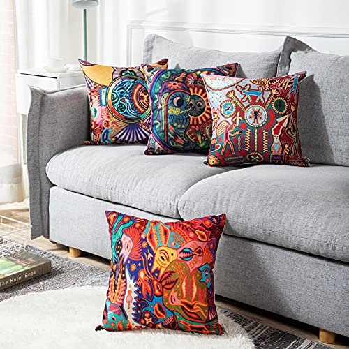 Artsocket Set Of 4 Linen Throw Pillow Covers Mexican Huichol Decorative Pillow Cases Home Decor Square 18X18 Inches Pillowcases #TOP5