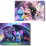 Clendo 2 Pack Stitch Diamond Painting Kits for Adults Beginner, 5D DIY Full Drill Diamond Dots Gem Art Paint with Round for Gifts Home Wall Decor(12x16 inch)