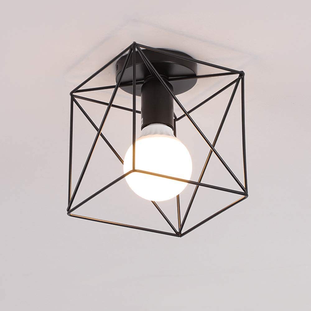 Mengjay Trade B Retro Vintage Industrial Flush Mount Ceiling Light,Retro Pendant Lighting Hanging Ceiling Light Fixture Cage Lamp For Hallway Stairway Edroom Kitchen (Bul No Included) (Black) (B)