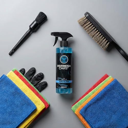 Refresh Cars Limpiador Tapiceria Coche y Salpicaderos – APC Spray Limpieza Interior y Motor – Quitamanchas Asientos, Techo y Alfombrillas – Ph Neutro Aroma Fresco – Kit con Bayeta Microfibra (500ml) - imagen 9