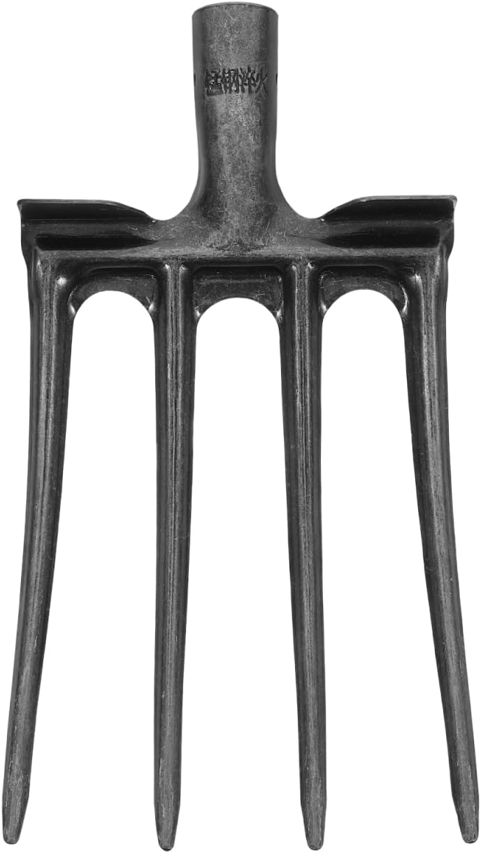 Mikikit 11 Inch Heavy Duty Four-Prong Steel Pitch Fork Replacement Head for Soil Loosening Digging Ground Preparation Farming and Landscaping Tool