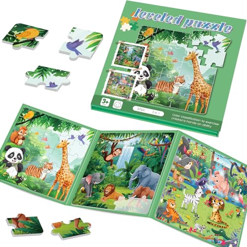 Image of Magnetic Puzzles for Toddlers 3-5 Toddler Puzzle Travel Toys (Animal) | Jigsaw Puzzles for Kids 97-Pieces Travel Toys, Animal Jungle Puzzles Ages 4-6 Road Car Trip & Airplane