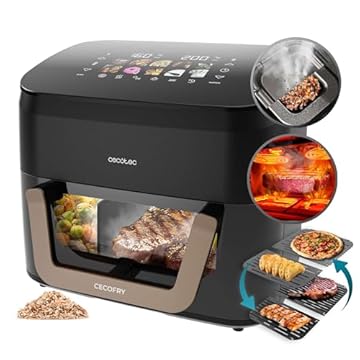 Cecotec Friggitrice ad Aria 10L - Air Fryer Cecofry&Grill Smokin' 11000. 2200W, 3in1 Friggitrice, Grill, Piastra. Affumicatore integrato, 10 Menù, Temp 40-200°C, Doppia temperatura, Cottura uniforme