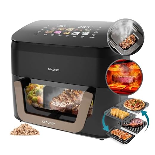 Cecotec Friggitrice ad Aria 10L - Air Fryer Cecofry&Grill Smokin' 11000. 2200W, 3in1 Friggitrice, Grill, Piastra. Affumicatore integrato, 10 Menù, Temp 40-200°C, Doppia temperatura, Cottura uniforme