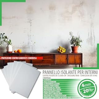 Pannelli Fonoassorbenti Bianchi 10 mq - Pannelli Isolanti Termici per Interni, Pareti e Soffitto con Spessore 4mm - Pannelli di Polistirolo 80x125 Ideali come Antimuffa per Muri Interni (con Colla)