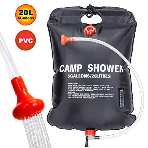 FeChiX VIGLT 20L/5 Gallon Portable Solar Shower Bag - Perfect for Camp Showering