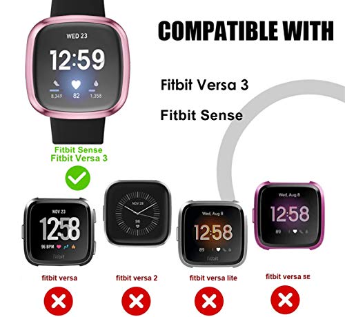 [1-Pack] Aladrs Screen Protector Case For Fitbit Sense/Versa 3 Watch, Full Protective Hd Ultra-Thin Cover Compatible For Fitbit Versa 3 / Sense Smartwatch Bumper Case, Rose Gold #TOP5