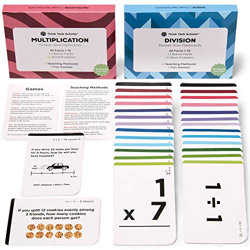 Think Tank Scholar Multiplication and Division Flash Cards (Award Winning) Math Facts 1-12 Flashcards Set - Kids Ages 8+ 3rd, 4th, 5th, 6th Grade - 6 Teaching Methods & 5 Games - Homeschool Learning