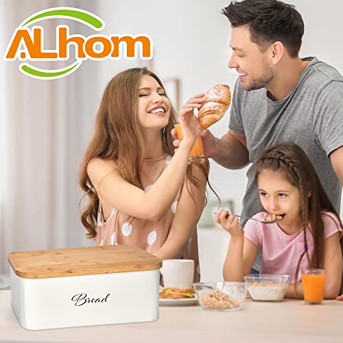 Alhom Bread Box/Keeper/Holder/Bin For Kitchen Counter, Countertop,Corner With Bamboo Cutting Board Lid, Metal, Rustic, Vintage,Farmhouse Style #TOP6