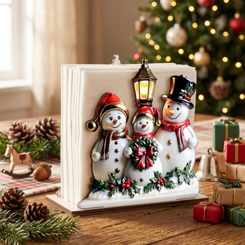 Mifoci Christmas Snowman Napkin Holder Decor Wooden Napkin Dispenser