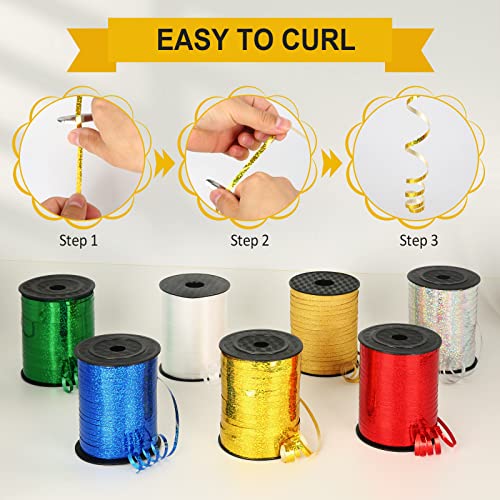 OMISELIO Silver Curling Ribbon, 500 Yard Shiny Metallic Silver Ribbon, Curling Ribbon for Gift Wrapping, Balloon Ribbon, Balloon String, Curly Ribbon, Thin Ribbon, 3/16" Ribbon for Birthday, Christmas