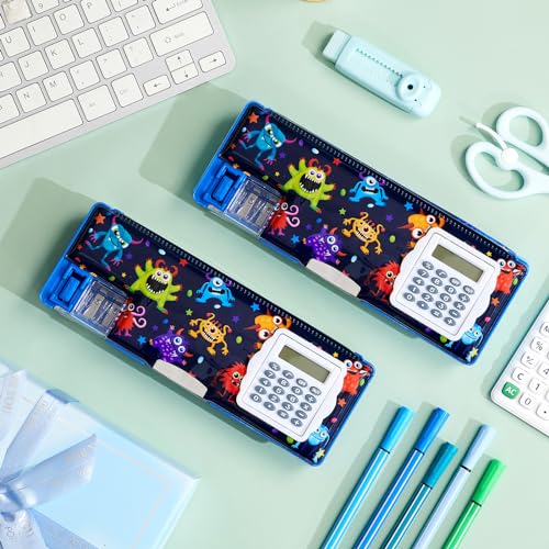 Image of Henoyso Multifunctional Pencil Box for Boys, Microorganism Pencil Case with Calculator and Sharpener, 2026 Back to School Supplies Organizer for Kids Teens Students, Science Learning Gift