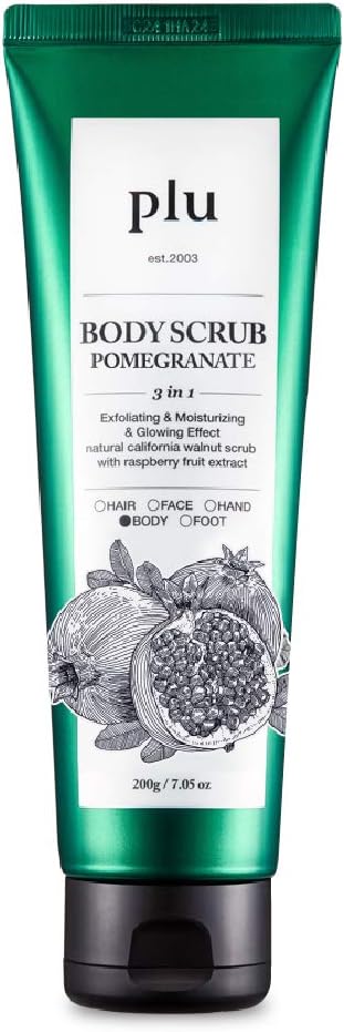 Walnut Body Wash, 3-in-1 Total Care Solution, Exfoliate Moisturize and Glow, 2019 USA Version [Pomegranate/200g]