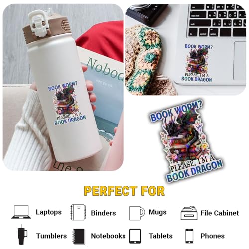 Image of (3PCs) Bookworm Please I Am A Book Dragon Sticker, Fantasy Books Stickers for Kindle Adult, Bookworm Stickers, Books Lover Gifts for Laptop Water Bottle Phone Car Helmet 3 inch (Hologram, 3in)