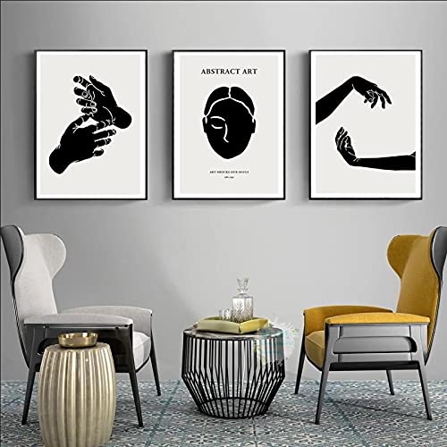 Affiches minimalistes salon déco maison triptyque toile nordique noir et blanc 50x70cm