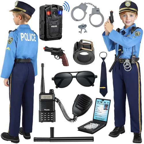 Luucio Police Costume for Kids, Kids Police Officer Costume for Boys with Accessories, Halloween Costumes for Boys