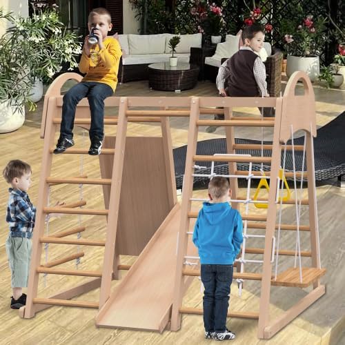 Indoor Playground 7-in-1 Jungle Gym Playset Montessori Style for Kids 2-6yrs