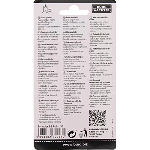Burg-Wächter Zylinder für Briefkästen, Stahl, BK 92 Point SB