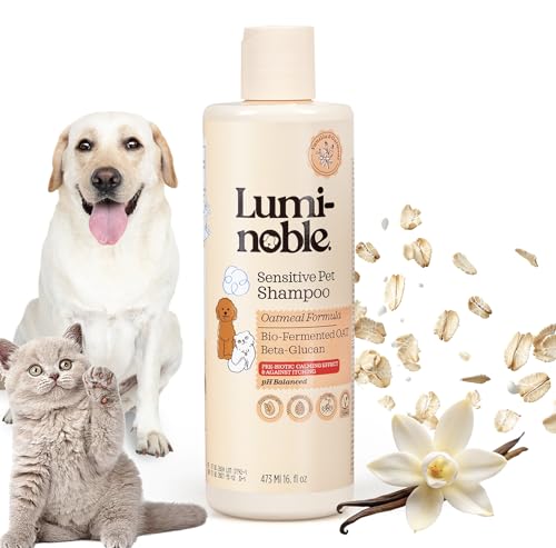 Hypoallergenic Sensitive Dog Shampoo - Dog & Cat Oatmeal, Collagen Infused & Best Vanilla Scent - Vegan, Anti-Itch Formula for Itchy, Dry Skin, Cruelty Free Pet Shampoo – Natural Grooming for Pets