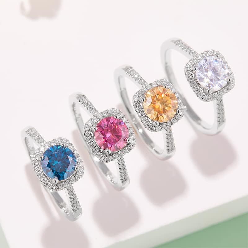 White/Pink/Yellow/Green/Black/Blue Moissanite Rings Wedding Promise Ring for Women 18K White Gold Plated 925 Sterling Silver 6.5mm Moissanite Halo Engagement Rings Christmas Gifts for Her(Size 5-10) - Image 6