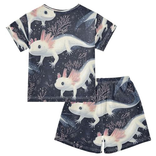 Pajama Sets Short Sleeve Cute Axolotl in Darkness Soft Cotton Summer Sleepwear 2 Piece PJS Size 5-14T2