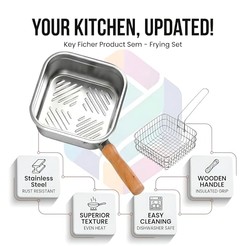 Image of Stainless Steel Deep Fryer Pot with Basket Wooden Handle Small Oil Frying Pan for French Fries Chicken Fish Shrimp Induction Gas Compatible Kitchen Fry Pot with Strainer Basket