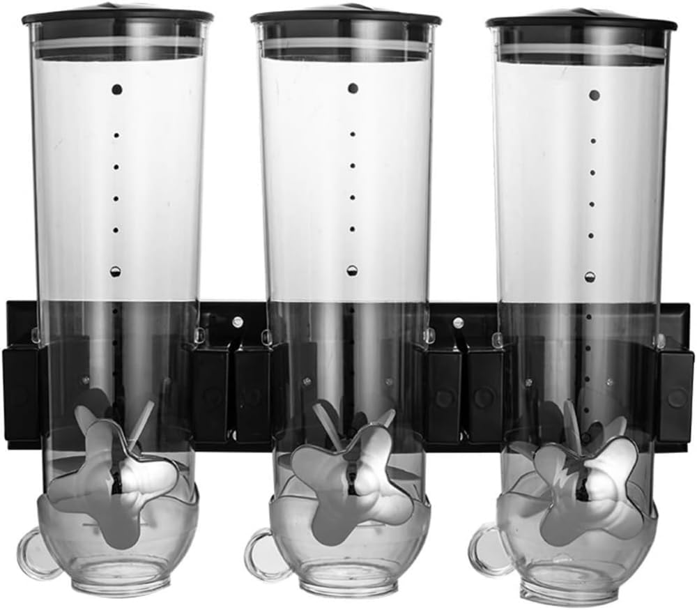 Dispenser/Wall Bracket Cereal Dispenser/Cornflake Dispenser/Double and Triple Dispenser for Muesli, Cornflakes and Cereals Dry Food- Black