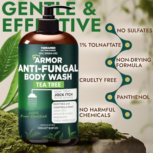Image of Antifungal Body Wash with Tea Tree Oil for Ringworm & Jock Itch w /Scrubber