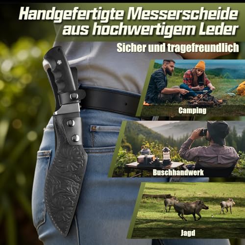 Purple Dragon Großes Outdoor Messer - Feststehende Klinge mit Scheide - Scharfe Bushcraft Camping Messers mit Holzgriff - Full Tang Messers Survival, Geschenke für Männer