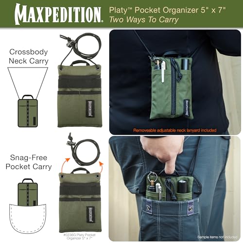 Image of MAXPEDITION Platy Pocket Organizer, Durable EDC Tool Pouch for Men, Neck Wallet with Paracord Lanyard, Holds Flashlight, Multitool, Pen, Notebook